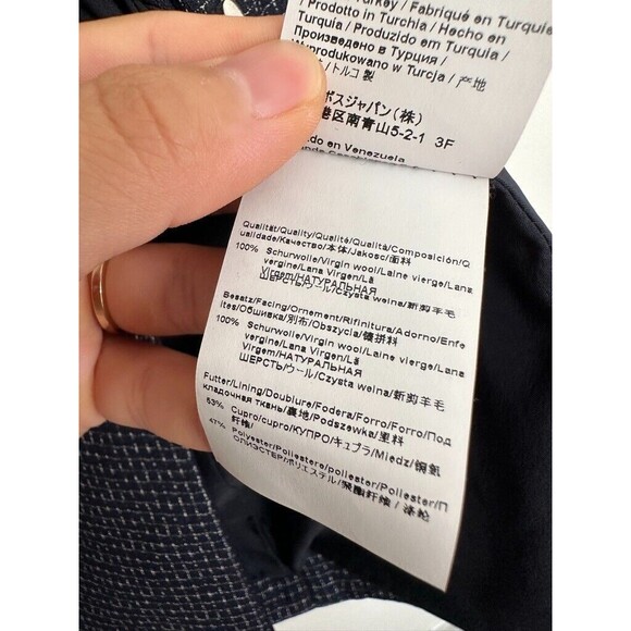 Boss Hugo Boss Women's Jutall Wool Jacket Snap Button Navy Blue Grid Size 14 - Picture 8 of 11